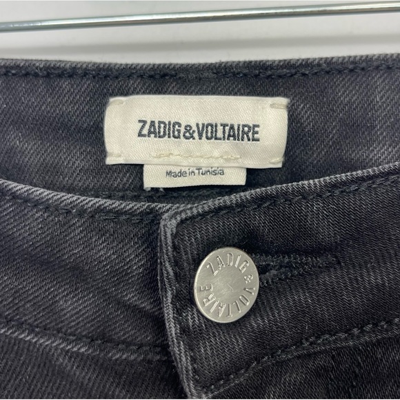 Zadig & Voltaire Paris Eva Zip Jeans Raw Released Hem Slim Skinny Black 27 - Picture 9 of 16